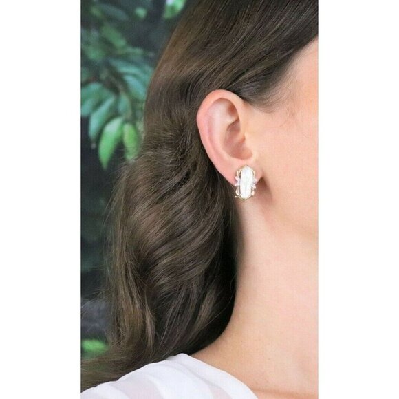 14k Yellow Gold Keshi Pearl and Diamond Earrings Lever Back Earrings - Picture 3 of 11